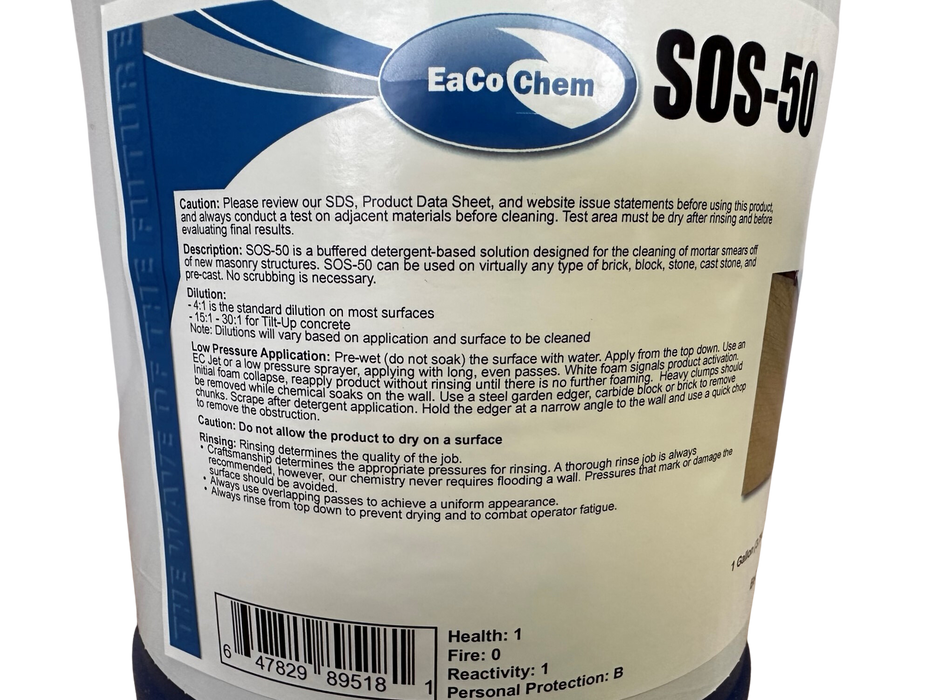 SOS-50 - Masonry Detergent to Remove Mortar Smears on Brick, Block, Cast Stone + More!-EaCo Chem-Atlas Preservation