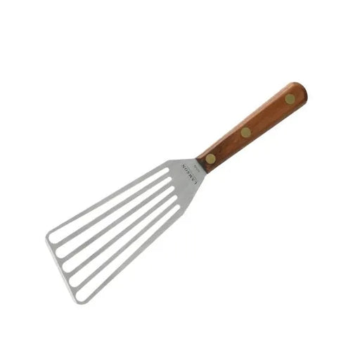 3" x 6" Chef's Slotted Turner, Walnut Handle, Left Hand-Lamson-Atlas Preservation