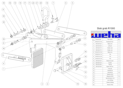 Weha Slab Grab R 1000 Scissor Lifter 1"-8" 2205 lb Capacity-Weha-Atlas Preservation