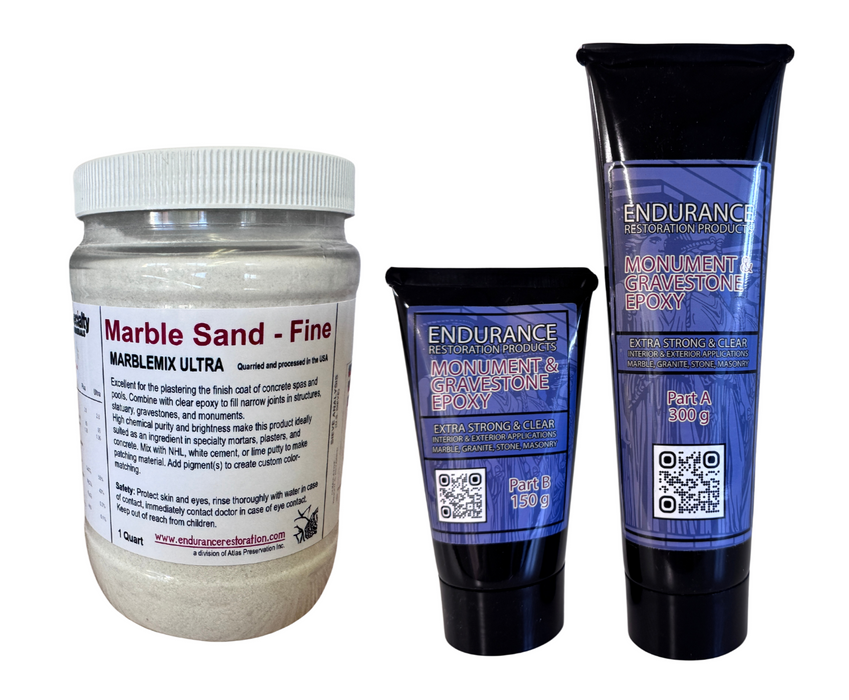 Endurance Monument & Gravestone Epoxy + Fine Marble Sand-Endurance Restoration Products-Atlas Preservation