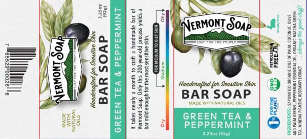 Green Tea & Peppermint 3.25oz Boxed Bar-Vermont Soap-Atlas Preservation