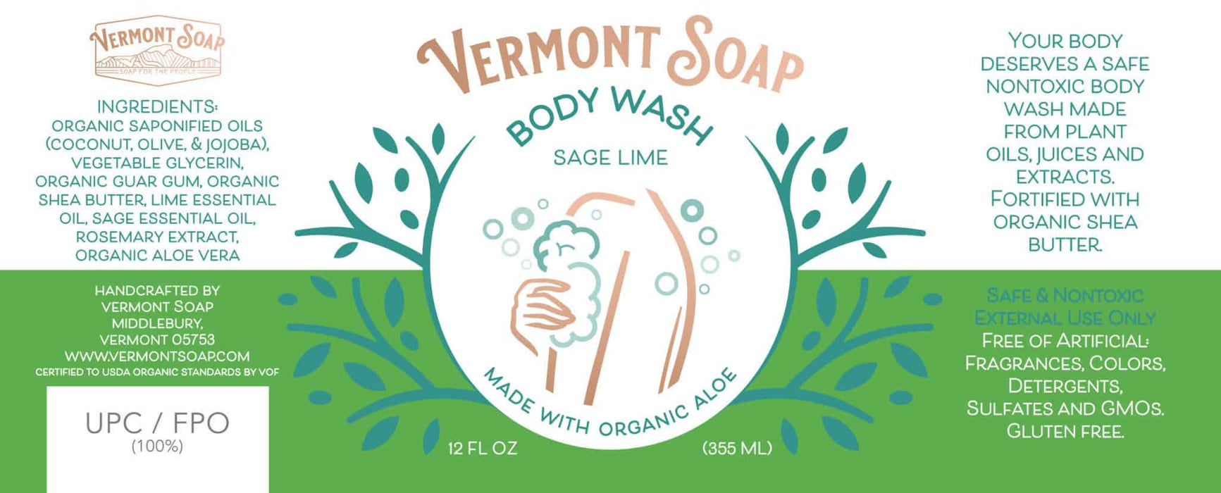 Shea Butter Organic Body Wash 12oz Pump-Vermont Soap-Atlas Preservation