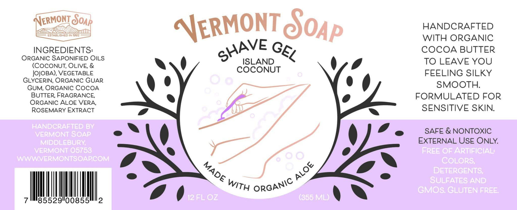Island Coconut Shave Gel 12oz Pump-Vermont Soap-Atlas Preservation