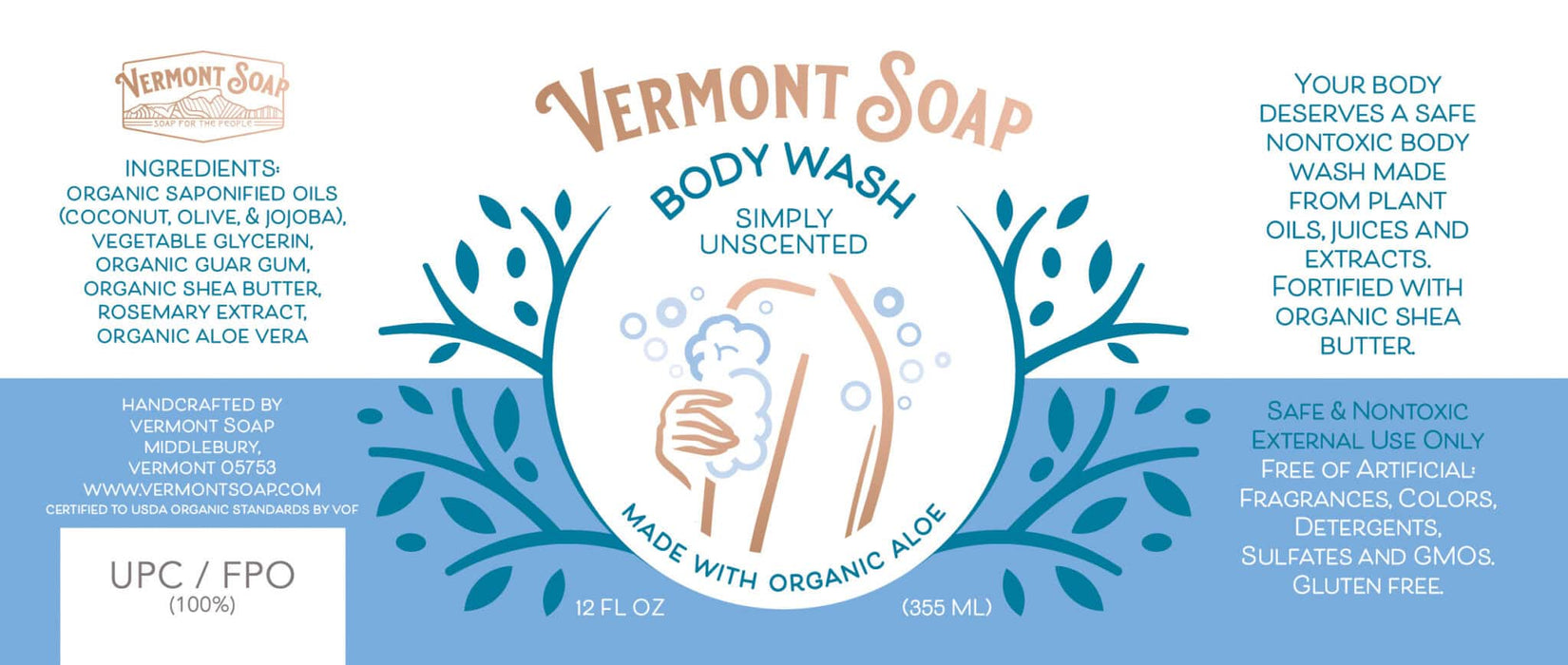 Shea Butter Organic Body Wash 12oz Pump-Vermont Soap-Atlas Preservation