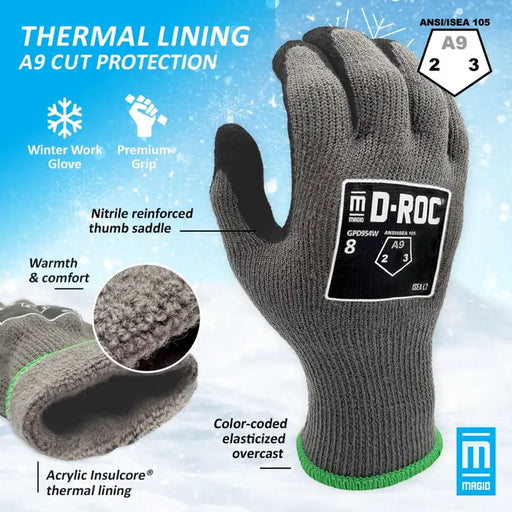 10-Gauge Hyperon® Sandy Latex Coated Touchscreen Work Gloves with Insulcore® Fleece Liner-Magid-Atlas Preservation