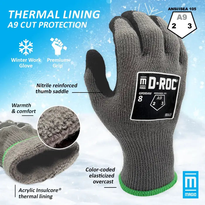 10-Gauge Hyperon® Sandy Latex Coated Touchscreen Work Gloves with Insulcore® Fleece Liner-Magid-Atlas Preservation