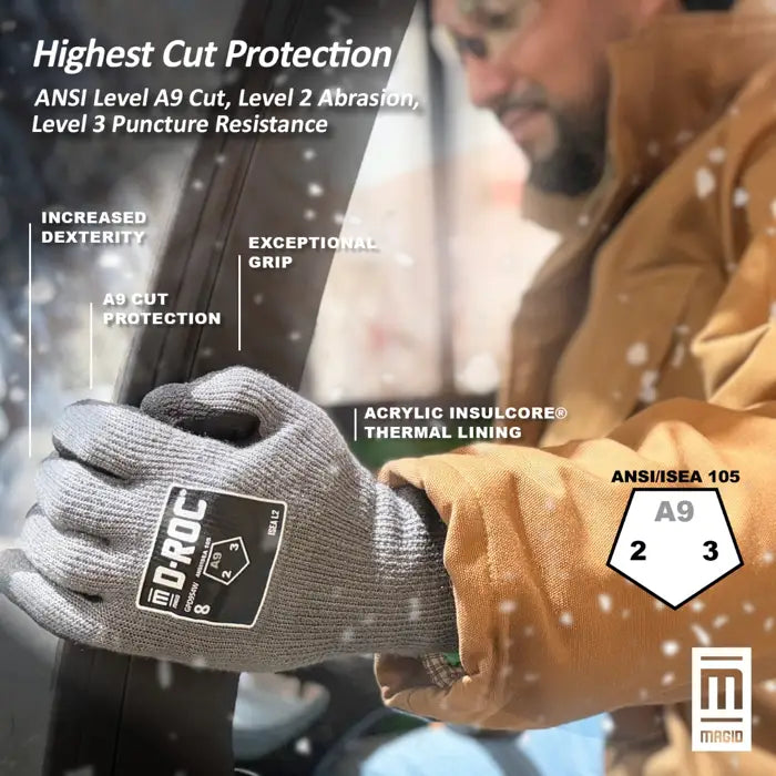 10-Gauge Hyperon® Sandy Latex Coated Touchscreen Work Gloves with Insulcore® Fleece Liner-Magid-Atlas Preservation