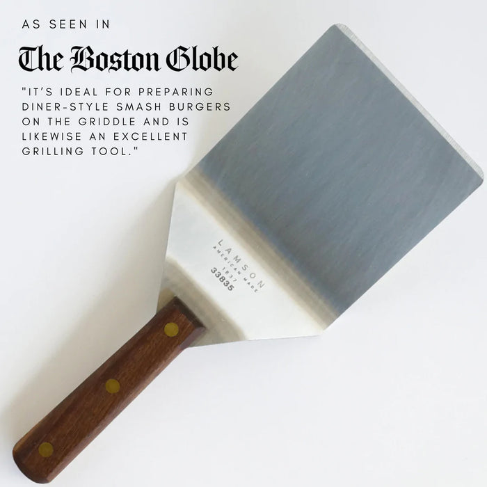 thumbnail image 2 of Traditional 6" X 3" Hamburger Turner With Wood Handle - High Carbon Steel Spatula 2 of 10