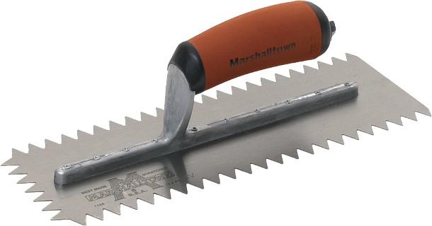 Kraft Tool Co- 12\" X 5\" 1/2\" X 1/2\" V Notch Scratcher Trowel With Wood Handle